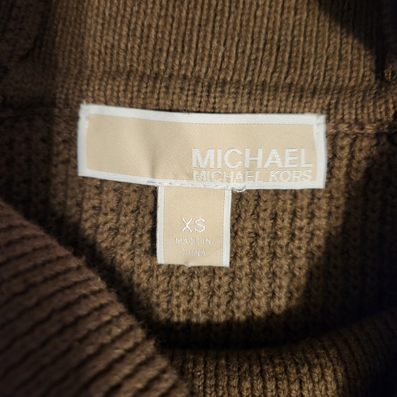 Michael Michael Kors Cowl Turtleneck Waffle Knit Brown/Olive Sweater. Size XS. - Picture 5 of 9